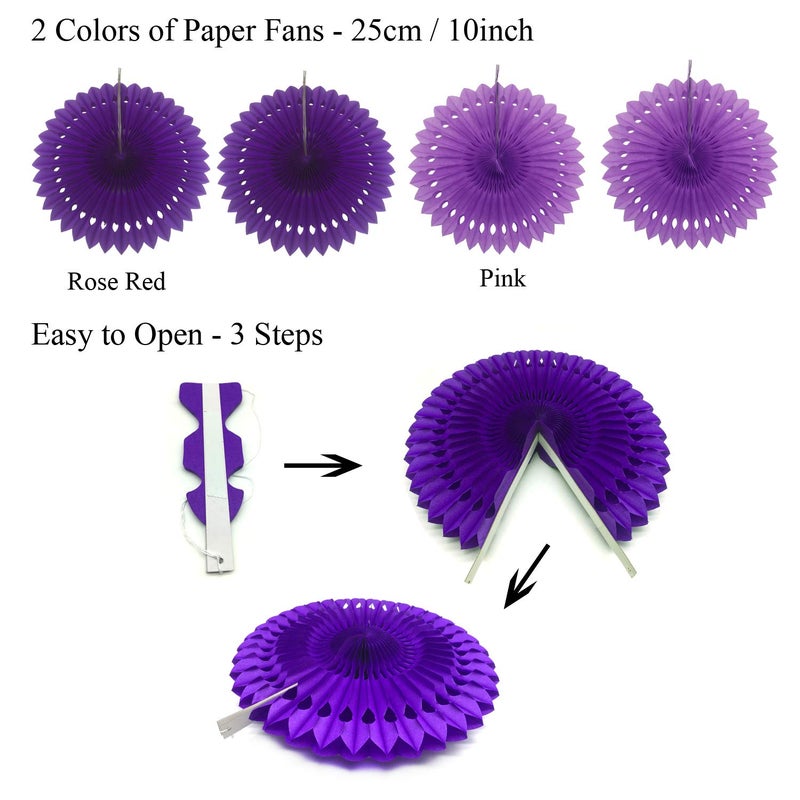 ZERODECO Party Decoration, 21 Pcs Purple and Lavender Hanging Paper Fans, Pom Poms Flowers, Garlands String Polka Dot and Triangle Bunting Flags for Birthday Parties, Wedding, Mermaid Party - Image 3